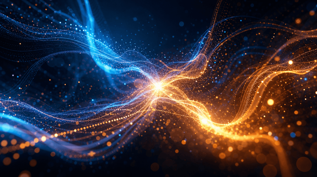 Abstract digital AI image creation visualization, flowing light particles and energy effects, artistic creative technolo