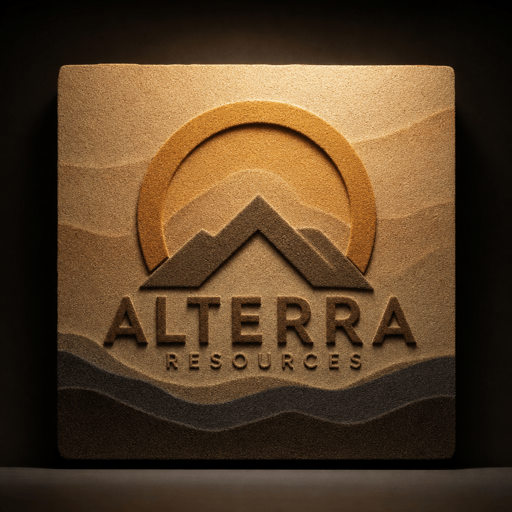 Corporate logo appearing in layered sand textures with multiple color depths, warm directional lighting from above, prof