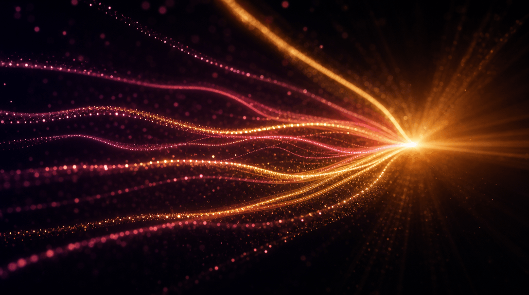 Abstract parallel streams of luminous light representing multiple processing pathways converging into a single bright fo