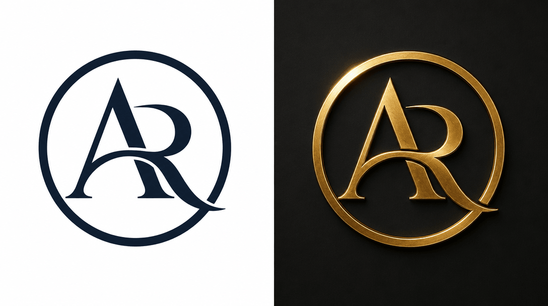 Split-screen comparison: clean vector logo on left, same logo with photorealistic gold metallic texture on right side