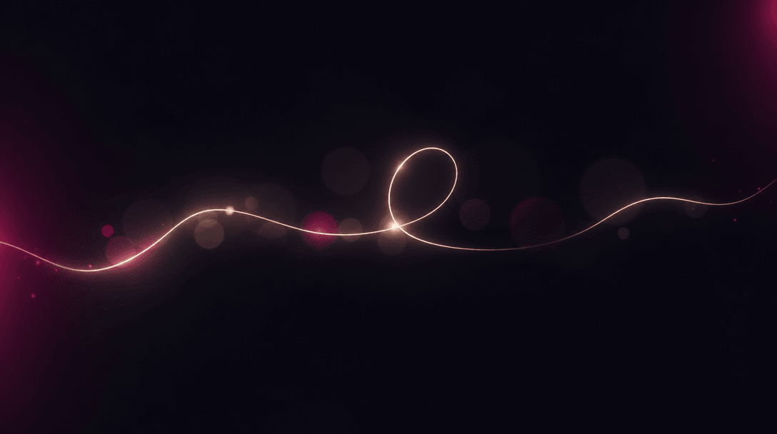 Abstract dark editorial 16:9 image symbolizing a creative prompt: a single thin line of glowing off-white type floating 