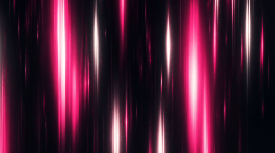 Abstract scene of vertical light streaks in hot pink and off-white cutting across a deep near-black background, motion b