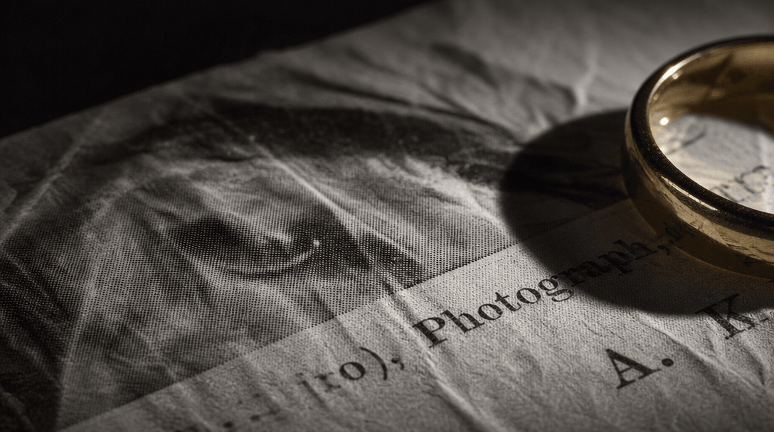 Extreme close-up of a crumpled black-and-white photographic print surface with deeply visible grain, halftone dots, and 