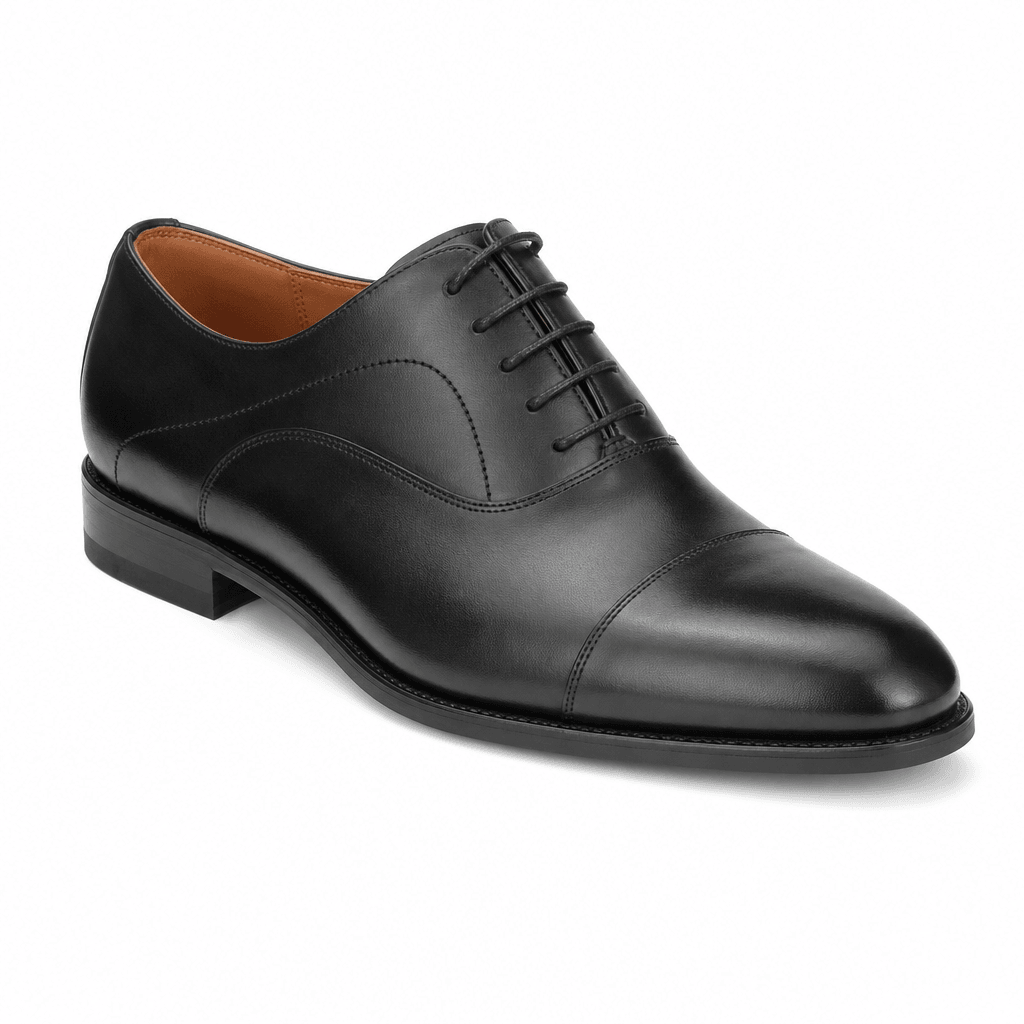 Luxury dress shoe on white background, catalog angle, professional lighting, material detail visible, retail product qua