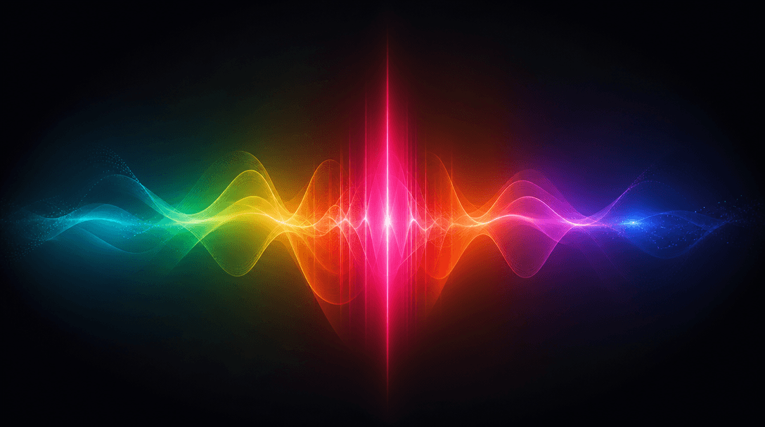 Color spectrum visualization with hot pink and red highlight at center, smooth color gradients flowing outward, abstract