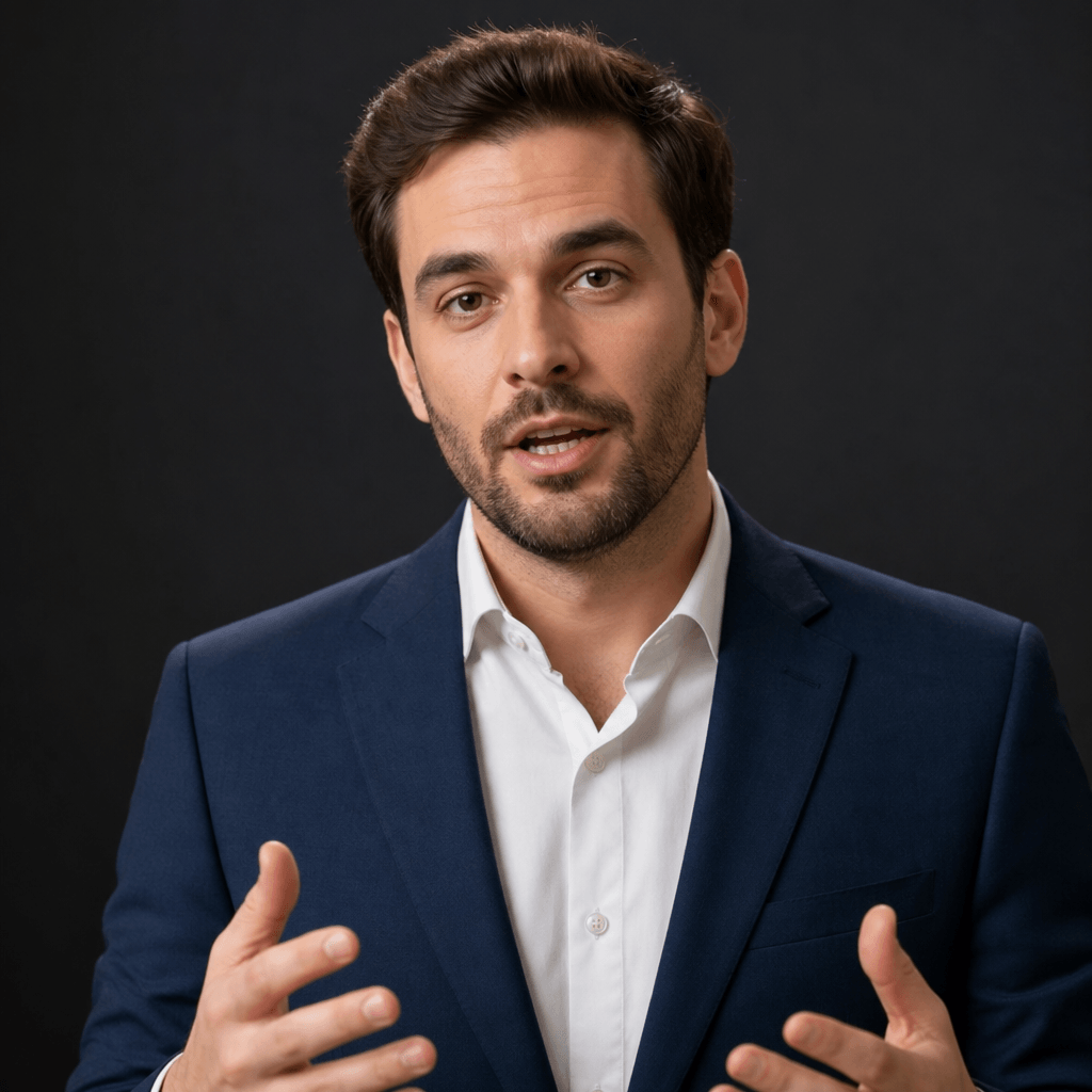 Professional product manager avatar speaking in HD video quality, realistic 3D character with natural features, studio l
