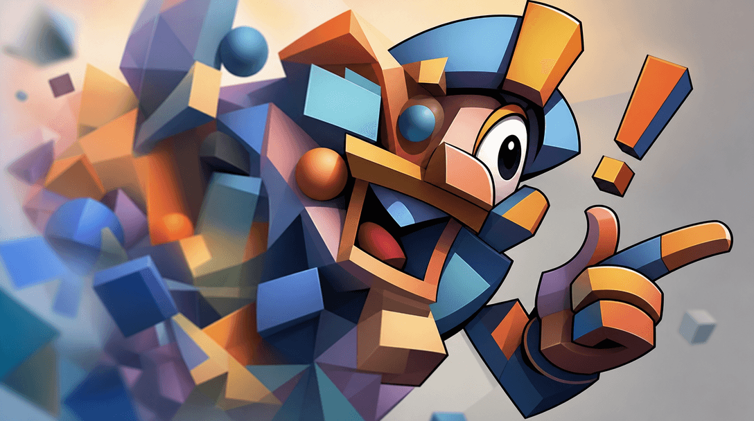 Abstract dimensional geometry and cartoon form. 3D shapes merging and connecting, bold outlines appearing, shadows and h