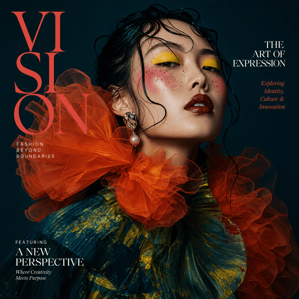 A captivating studio portrait featuring avant-garde styling with bold colors and unique textures, designed to showcase t