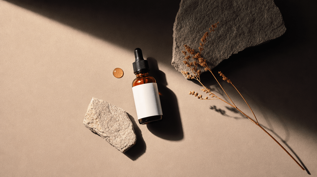 Professional overhead studio setup: spotlight cast on matte surface with crisp shadow line. Clean geometric composition,