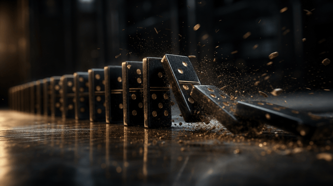 Professional film frame showing cascade effect with cinematic lighting, depth of field, motion blur particles, color gra