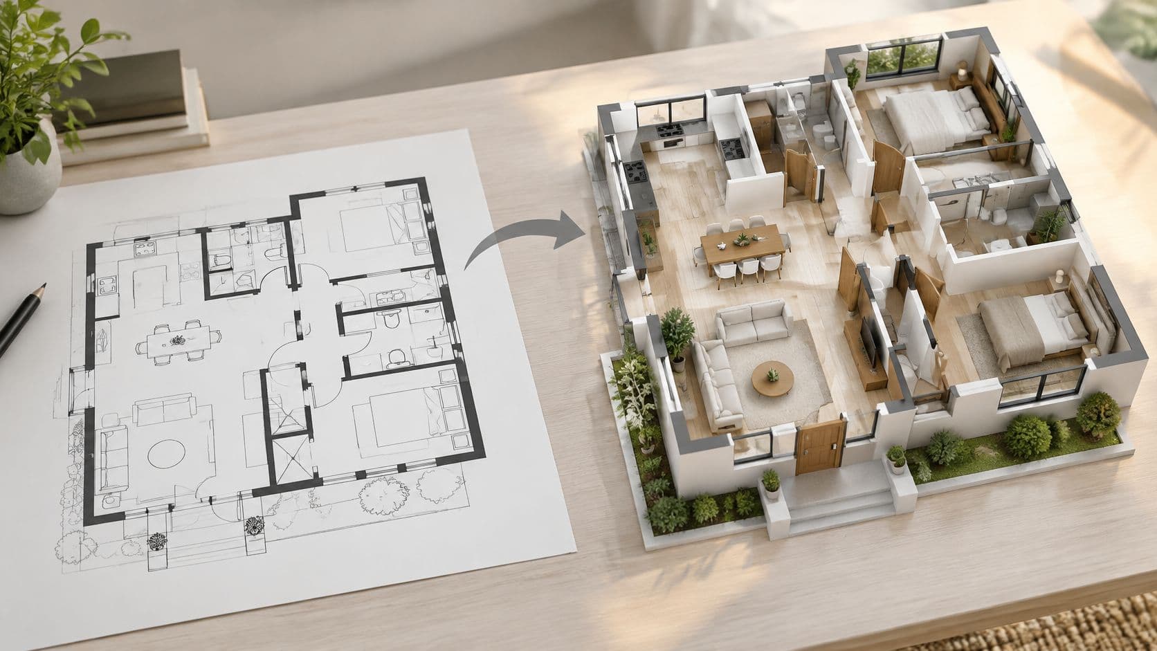 Image to 3D from a Floor Plan Guide