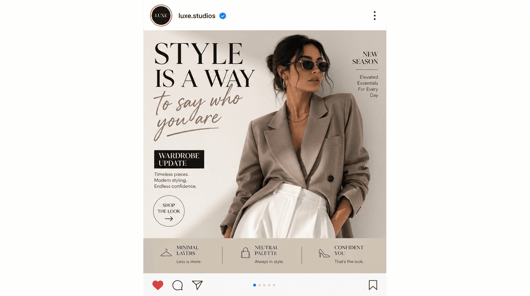 Social media feed aesthetic, vertical format, trending fashion, contemporary styling, Instagram-ready composition, digit