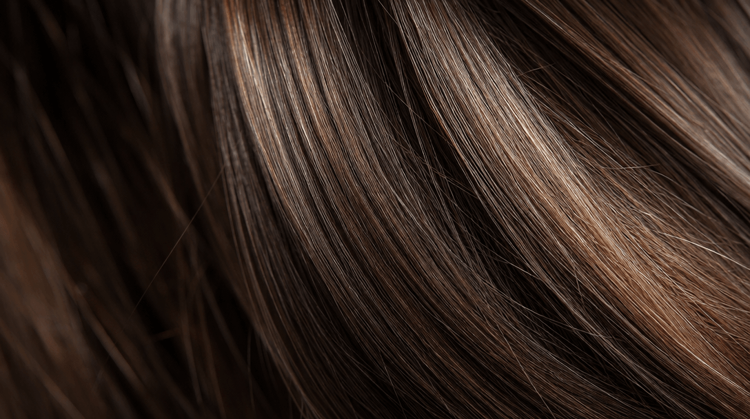 Hair texture close-up showing individual strands, realistic shine and light reflection, professional hair texture detail