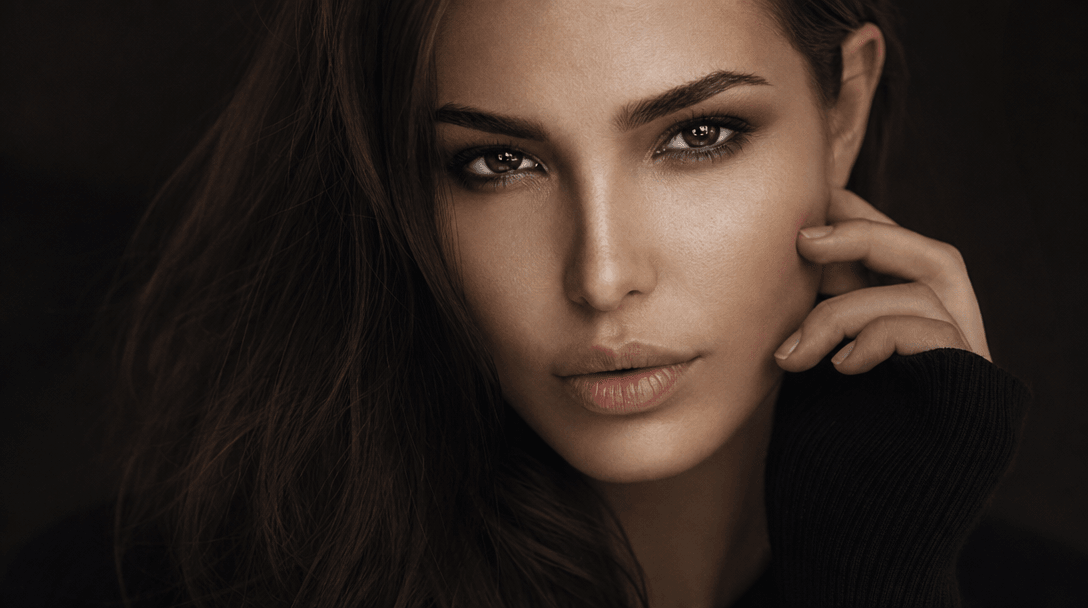 Close-up professional photo retouching, high-resolution skin texture, smooth tones, sharp details, premium image quality