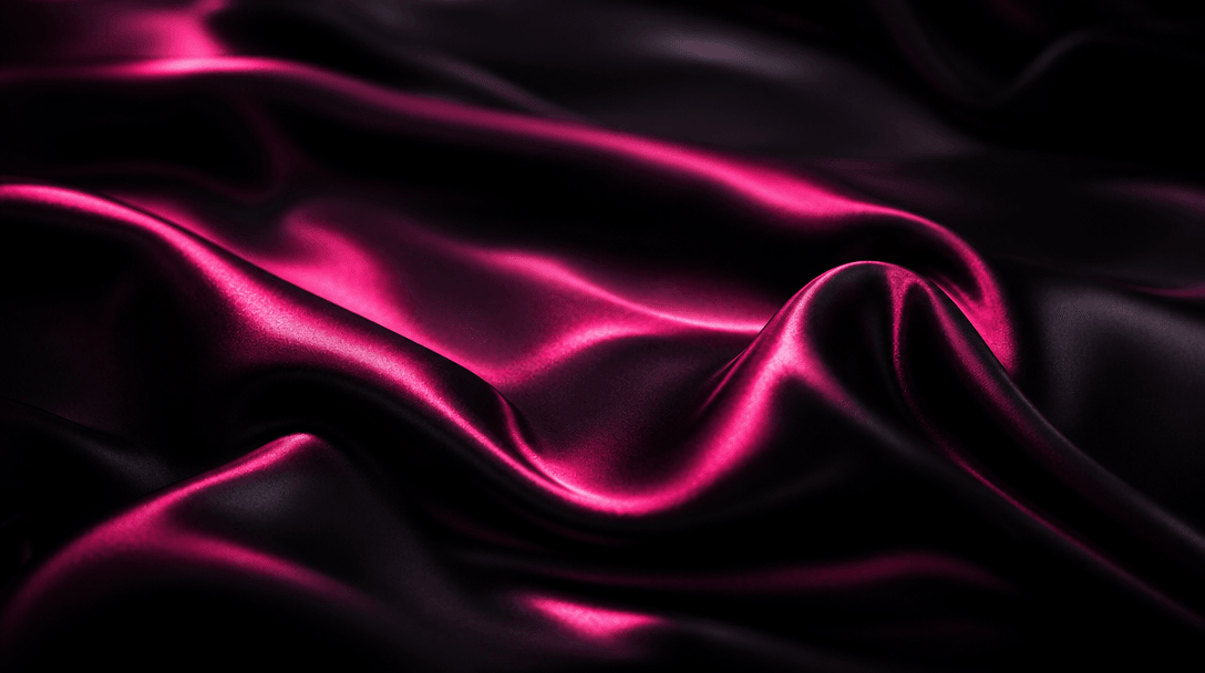 Abstract material texture study: smooth dark silk fabric with a dynamic wave ripple across its surface, hot pink light r