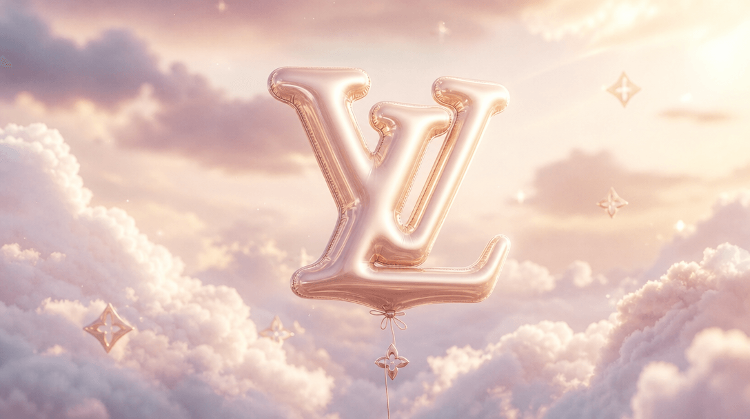 Premium brand logo transforming into graceful balloon shape, floating smoothly through soft pastel clouds, cinematic mot
