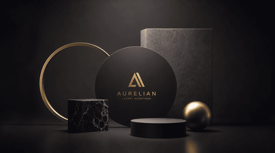 Professional studio lighting setup, geometric shapes dramatically illuminated with soft shadows, brand concept visualiza