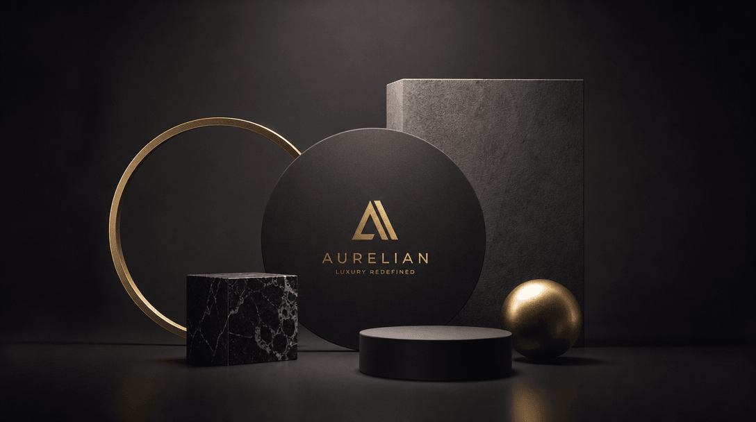 Professional studio lighting setup, geometric shapes dramatically illuminated with soft shadows, brand concept visualiza
