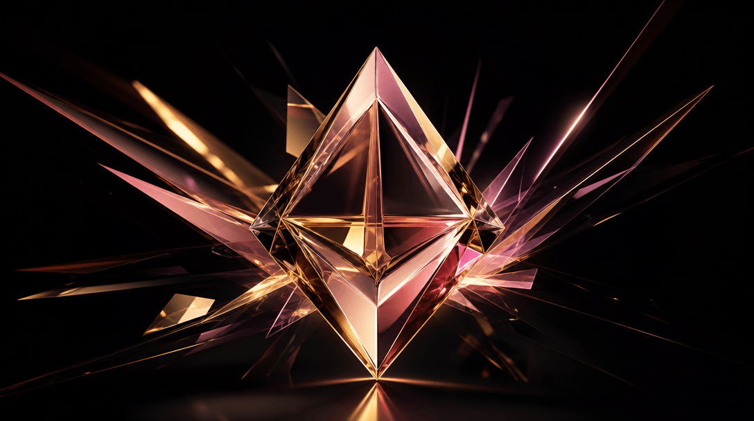 Widescreen abstract scene representing crisp high-resolution output: shards of crystalline light and color gradients coa