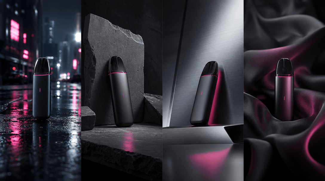 Four distinct cinematic interpretations of one product suggested through adjacent physical sets: wet city pavement, matt