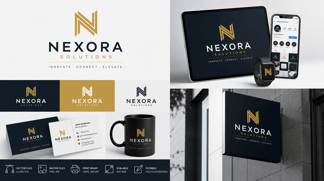 High-resolution logo files displayed on multiple applications and backgrounds, print quality showcase, professional comm