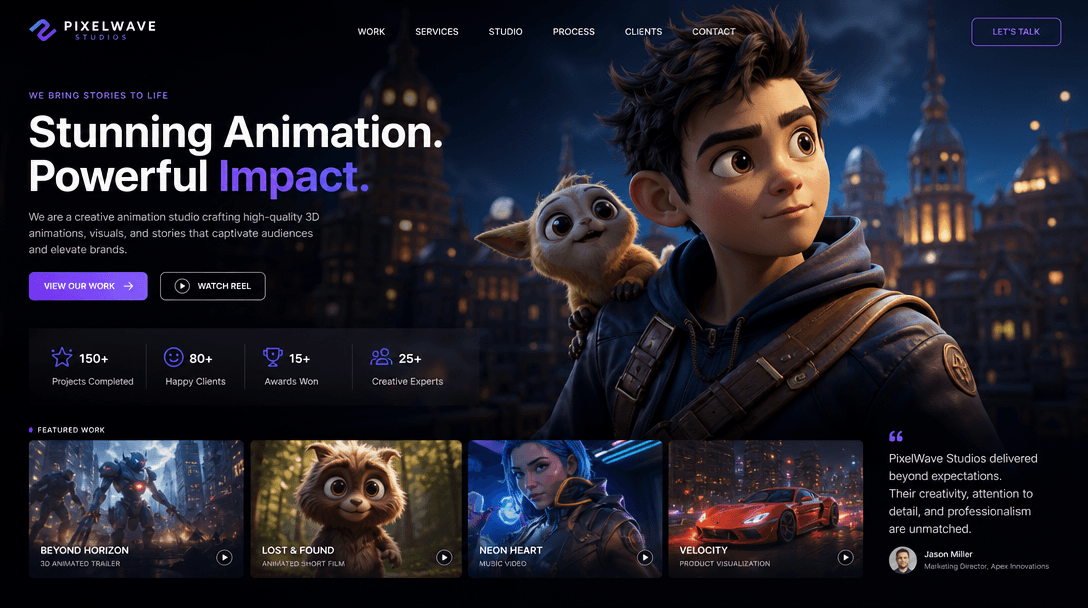 A visually striking representation of high-quality outputs, featuring polished animations and a professional environment