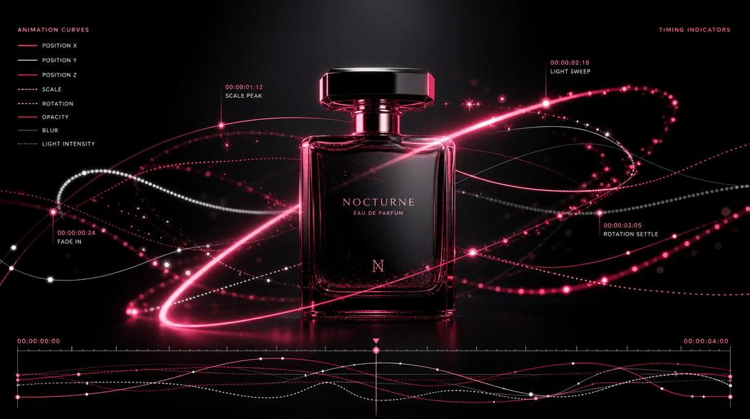 Layered motion graphics concept: multiple animation curves and timing indicators visualized as light trails and particle
