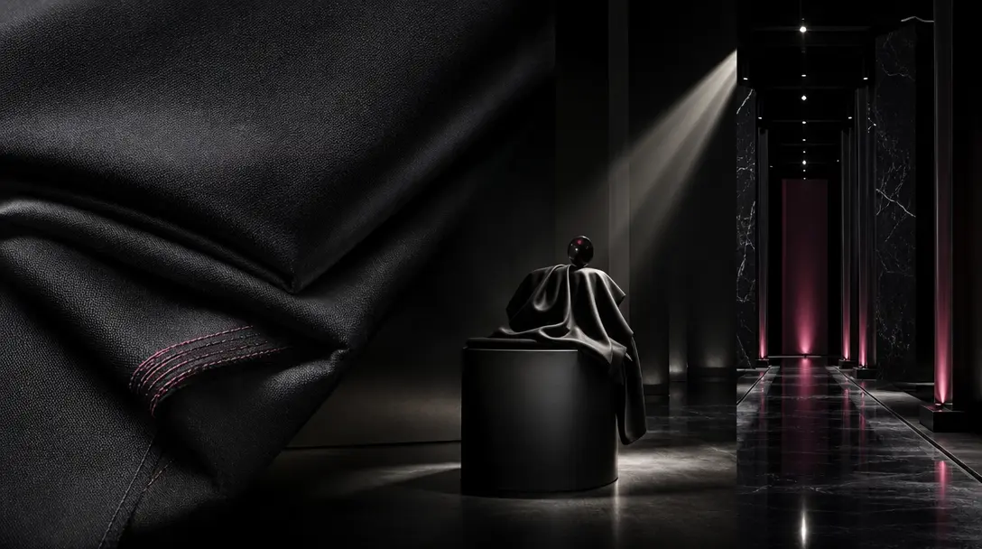 A complete fashion campaign world emerging from one garment: folded fabric transitioning into a studio backdrop, product