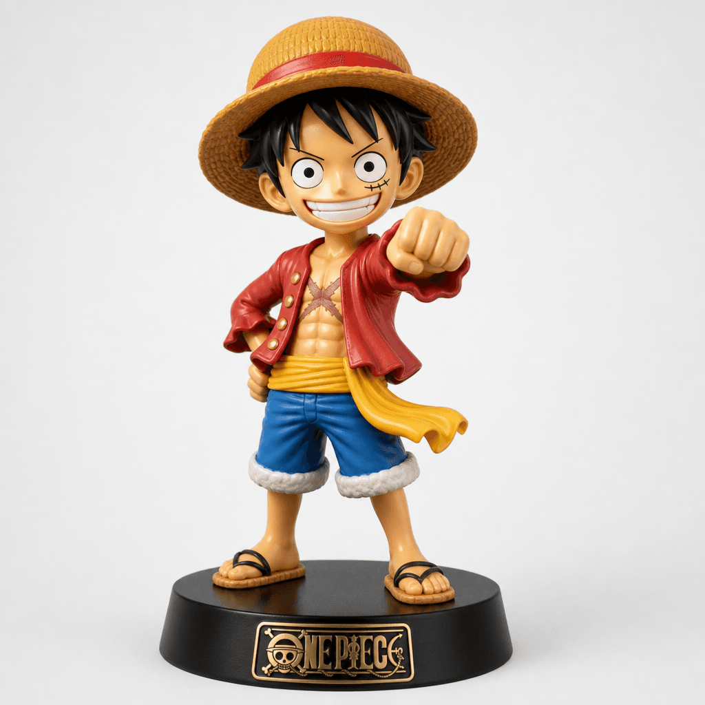 Stylized plastic figure with glossy finish, bright collectible toy aesthetic, professional paint detail, minimal clean b
