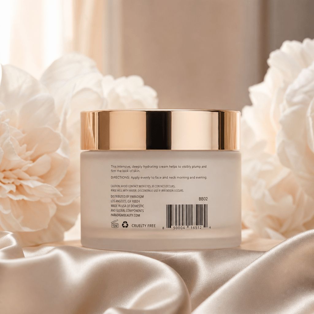 Beauty product cream jar backhold composition, luxury aesthetic, soft romantic lighting, elegant background, fashion edi