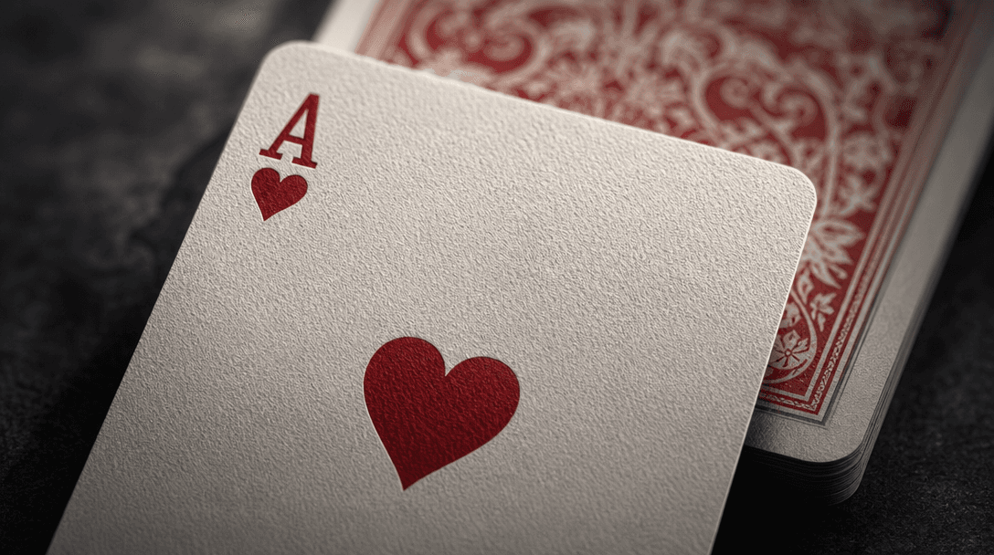 Soft focus card material gradient: white stock, hearts red accent, deep shadow tones, texture emphasis