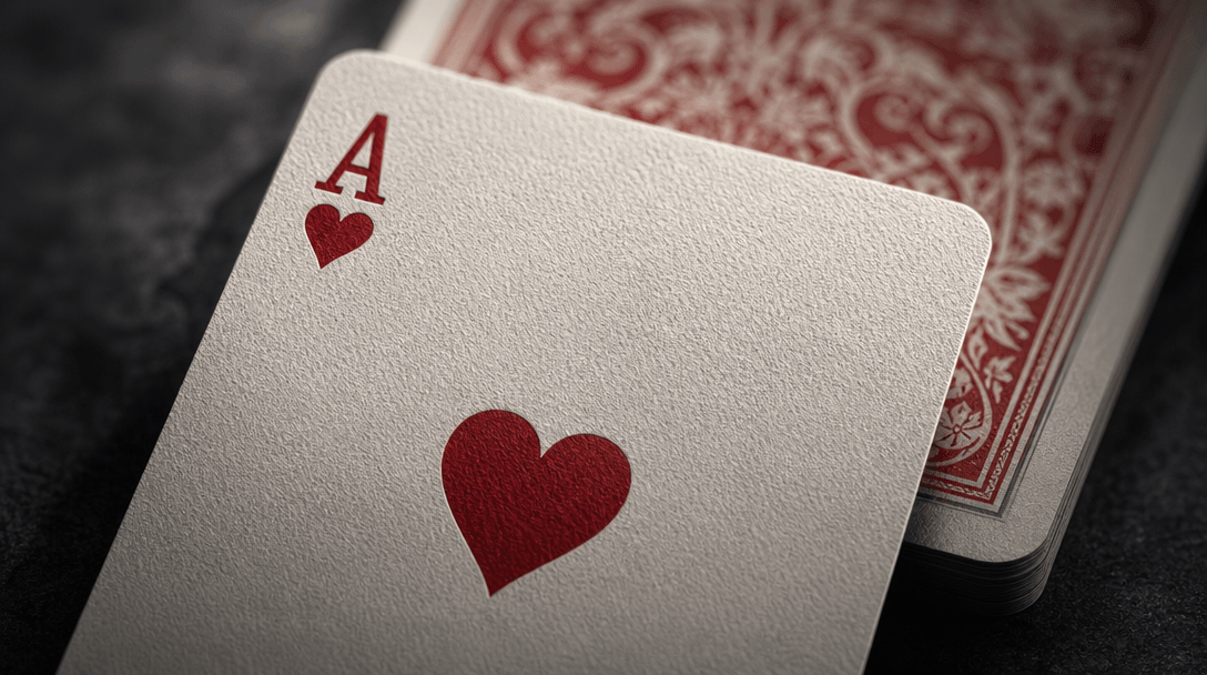 Soft focus card material gradient: white stock, hearts red accent, deep shadow tones, texture emphasis