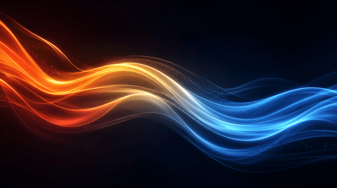 Abstract flowing animation wave pattern creating smooth ribbons of light, warm to cool color gradient transition, smooth