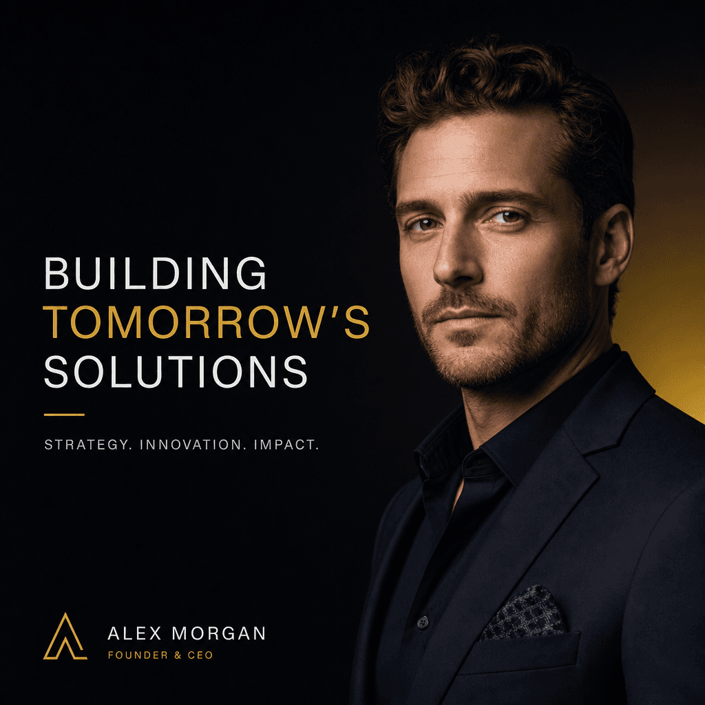 Professional entrepreneur against dark background with dramatic three-quarter lighting and subtle accent color. Clean sa