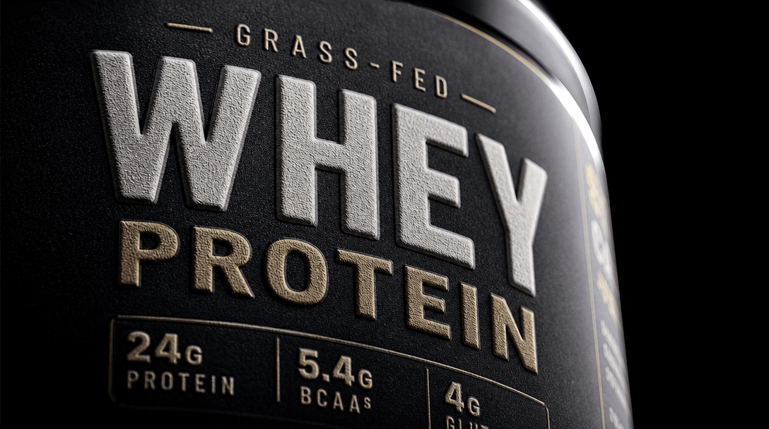 Extreme macro close-up of embossed label typography on the curved surface of a supplement container, text in razor-sharp