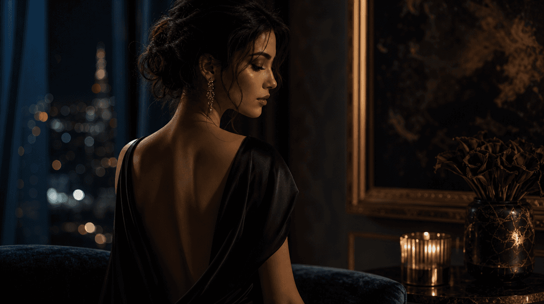 An abstract scene representing the concept of elegant night portraits, featuring soft lighting and luxurious textures. T
