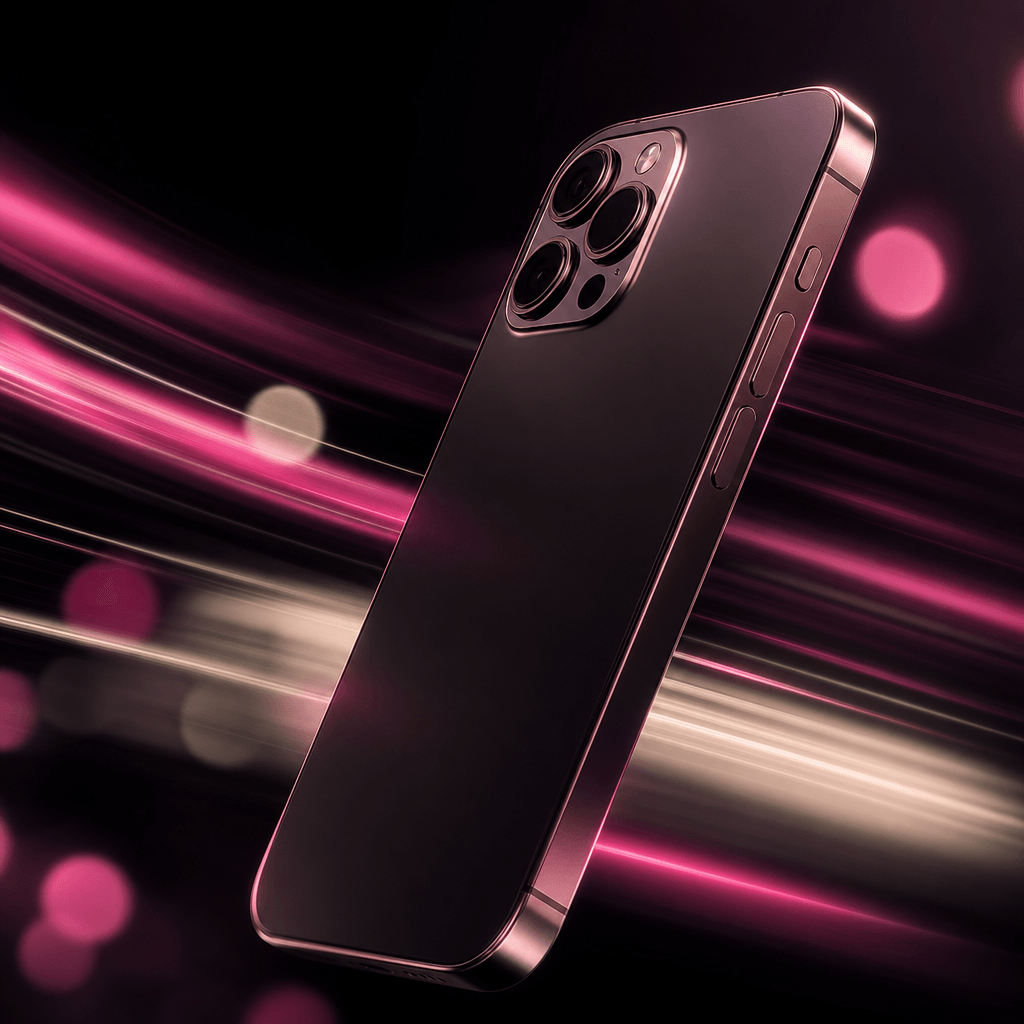Cinematic close-up of a smartphone in motion, light trails and motion blur streaking across a deep dark background. Hot