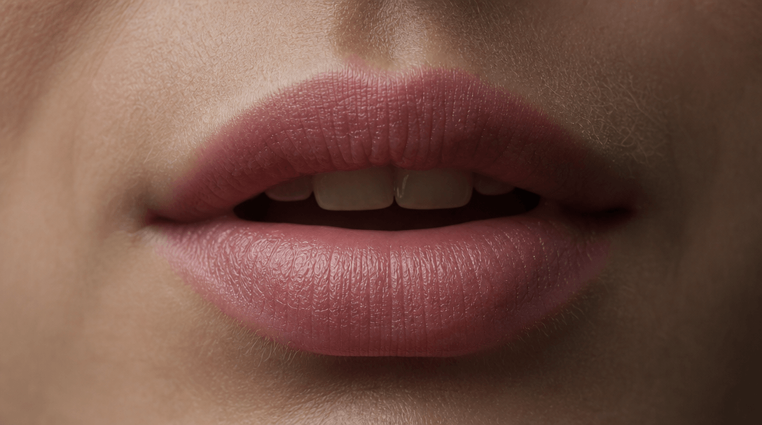 Extreme close-up of lips and mouth region with light positioned to show natural texture and movement detail. Soft diffus