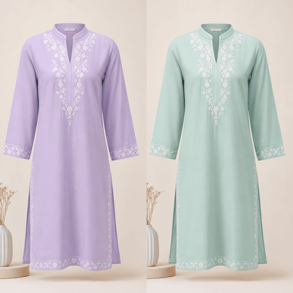 Same garment in two different colors side by side, fabric transformation showcase, professional product lighting, clean