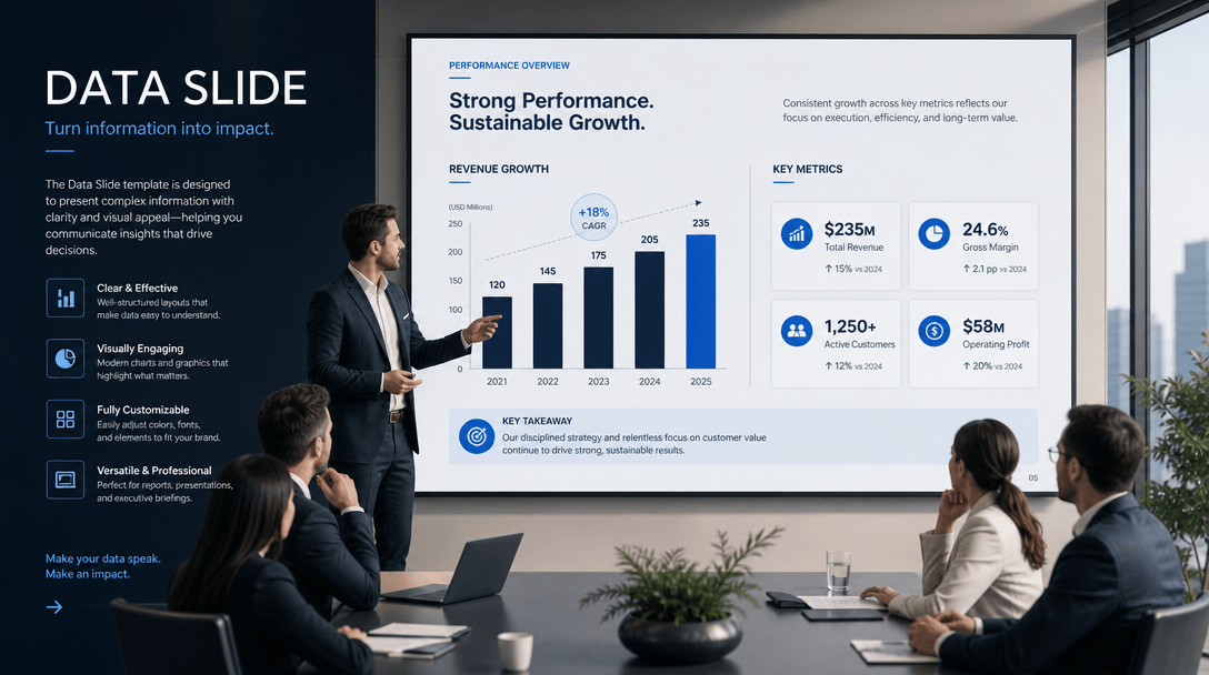 An artistic depiction of a professional aesthetic, featuring a well-designed presentation slide in a corporate setting,