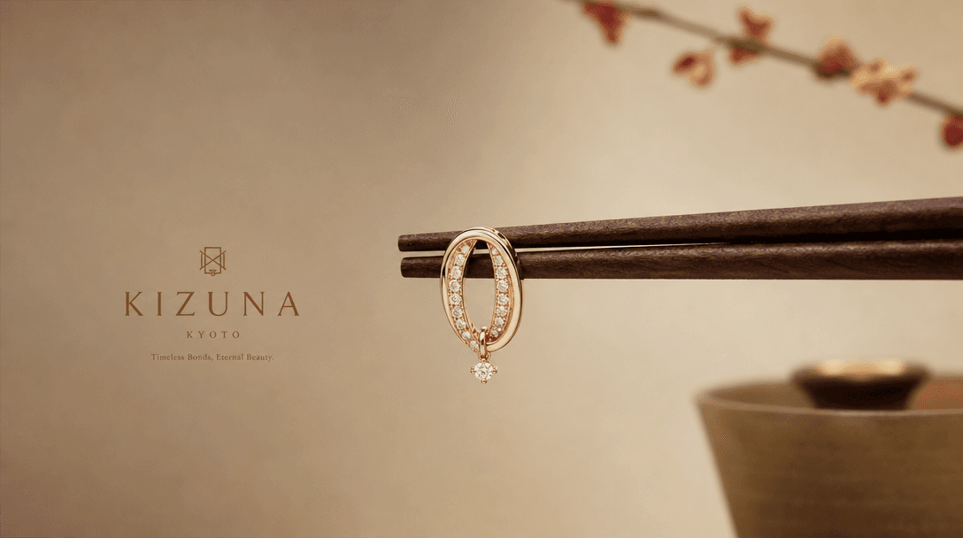 Elegant jewelry balanced on chopsticks with ambient lighting, luxury brand aesthetic, refined minimalist styling, premiu