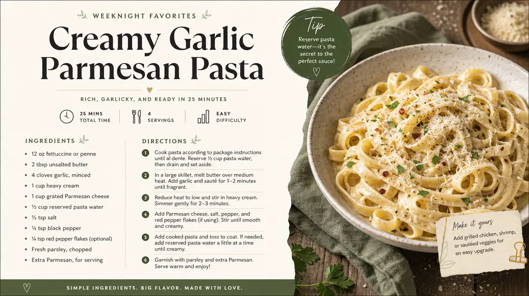 Recipe card design with typography, ingredient list styling, cookbook aesthetic, refined layout, editorial design.