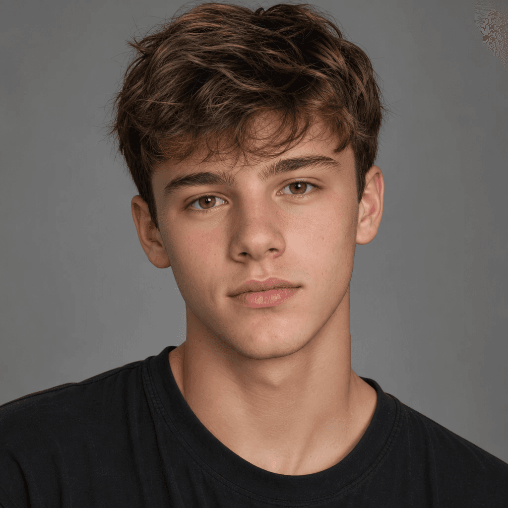 A realistic teenage portrait with natural skin tone and features, soft studio lighting, neutral background, lifelike and