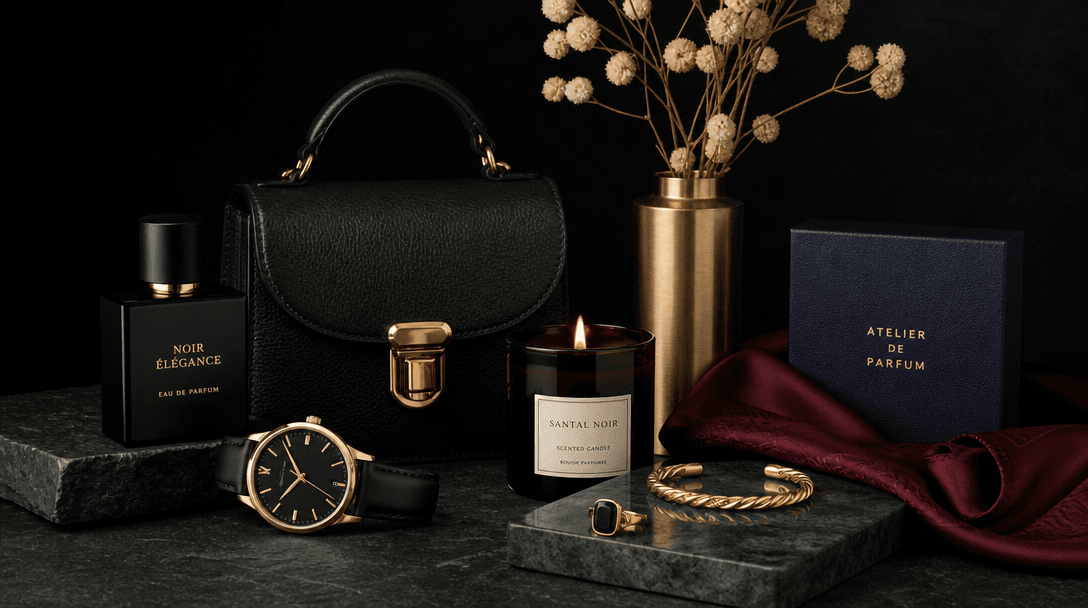 Multiple products with various textures and colors arranged together, professional studio lighting, editorial compositio