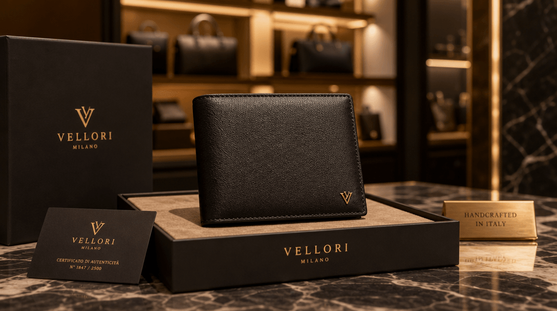 Product displayed in luxury retail context, soft warm lighting indicating affluence, premium presentation suggesting hig