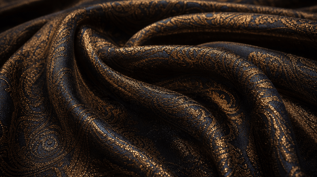 Luxury fabric texture detail close-up, material sophistication, professional product lighting, dark editorial background