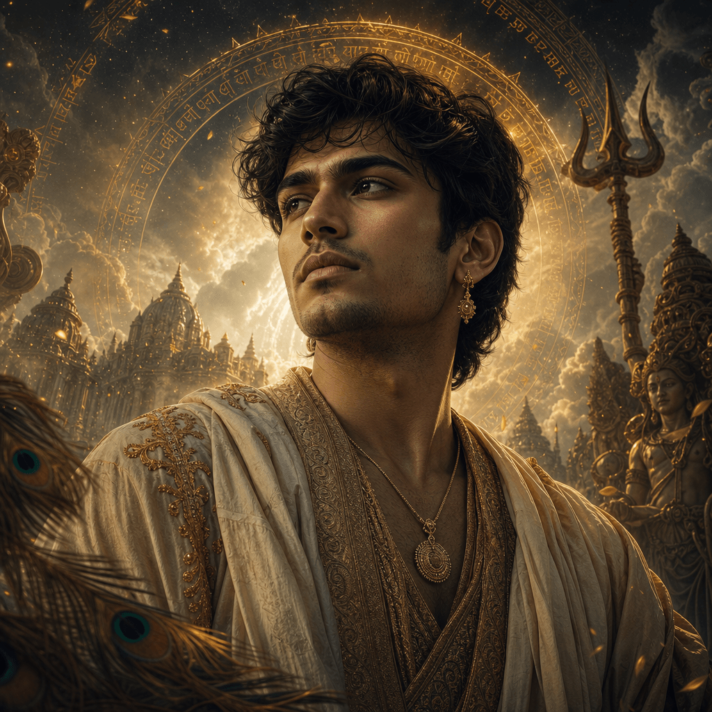 A mythic cinematic portrait of a person with an ethereal background, showcasing dramatic lighting and rich textures, emp