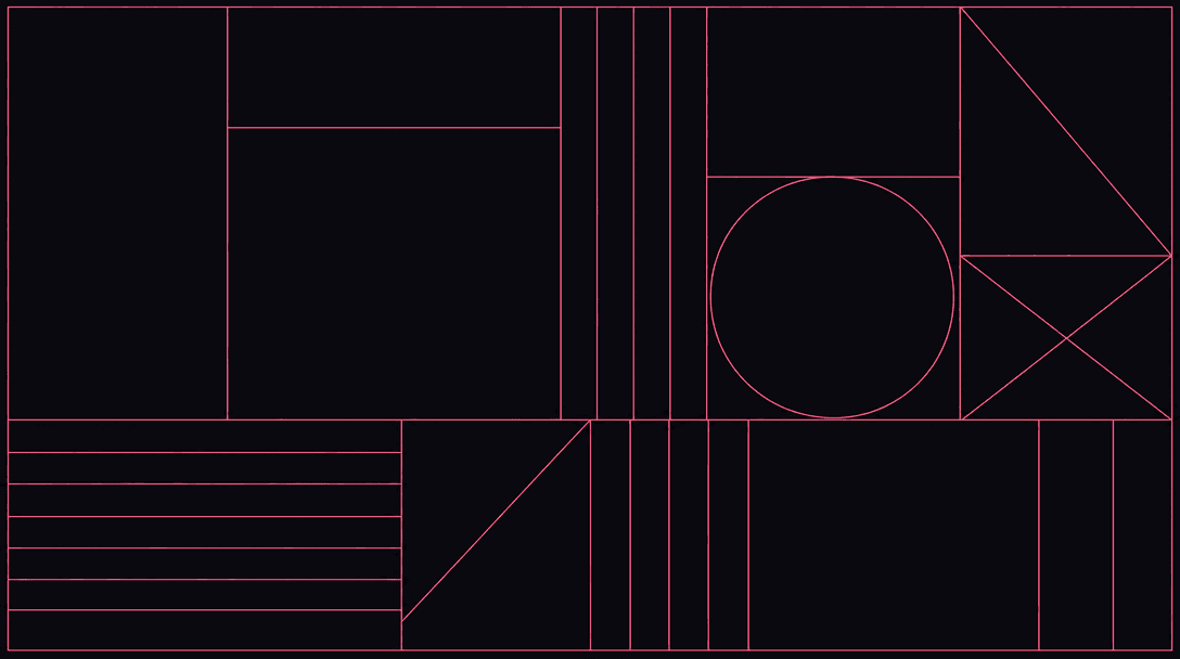 Abstract dark composition with a sparse grid of thin clean lines in a hot-pink tone on a near-black background, suggesti