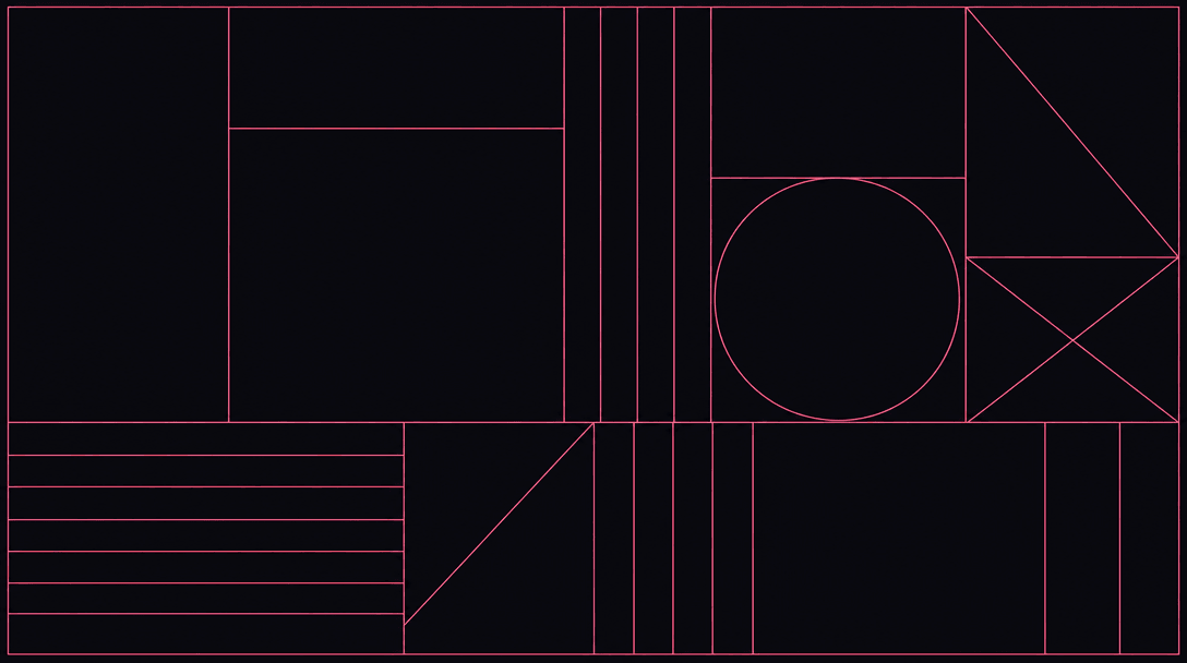 Abstract dark composition with a sparse grid of thin clean lines in a hot-pink tone on a near-black background, suggesti