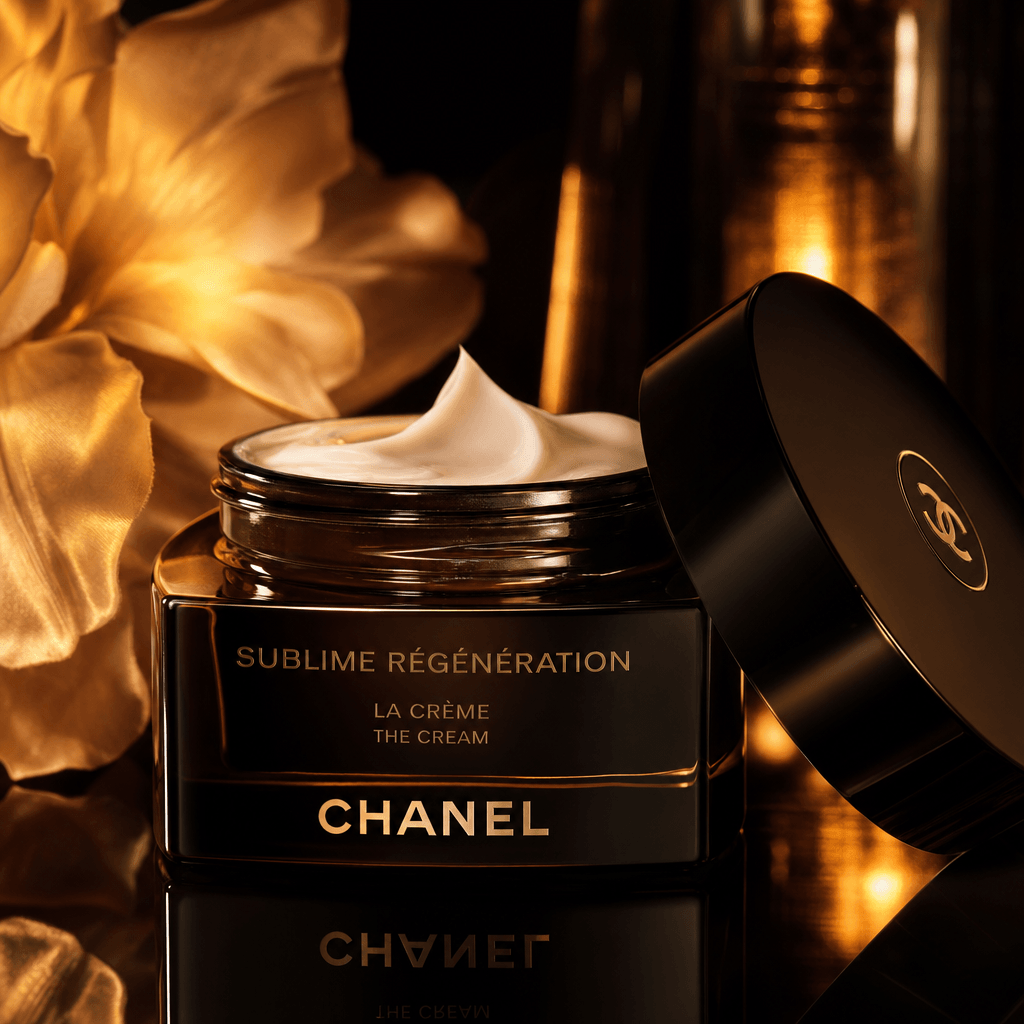 Close-up beauty product in professional studio lighting with dramatic highlights, luxury aesthetic, premium product phot